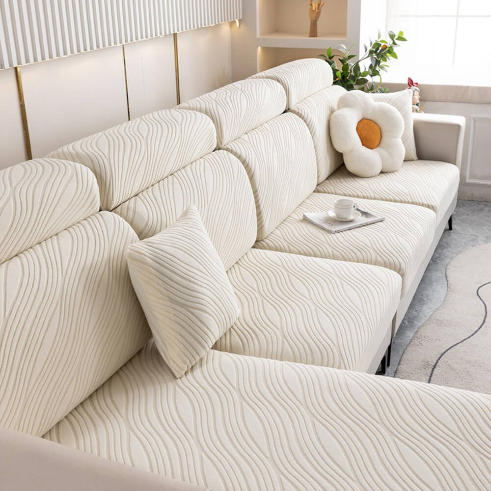 Wave Jacquard Sofa Stretch Anti-Slip Full Wrap Magic Couch Cover