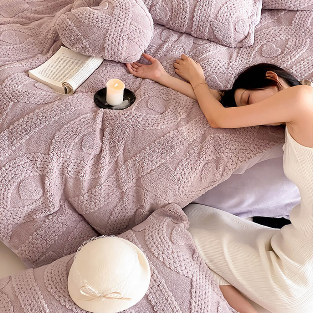 Ensemble de draps de luxe en velours de lait princesse sculpté à fleurs