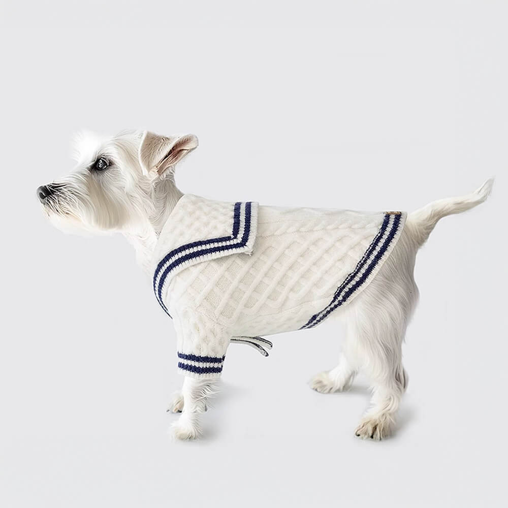 Nautical Navy-Inspired Striped Polo Style Knit Dog Sweater