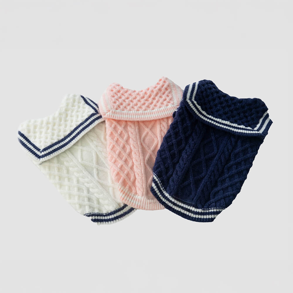 Pull pour chien en tricot style polo rayé d'inspiration marine nautique