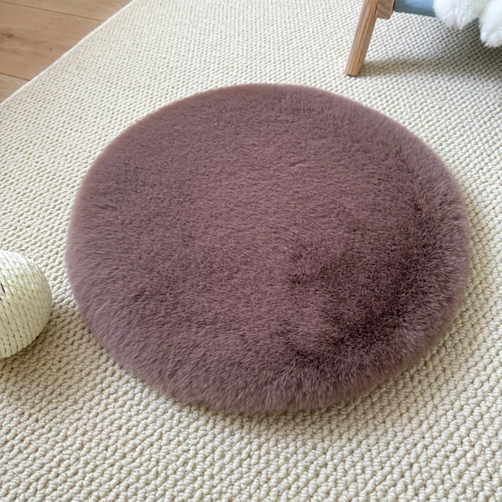 Tapis rond ultra doux en fausse fourrure de lapin pour chien et chat