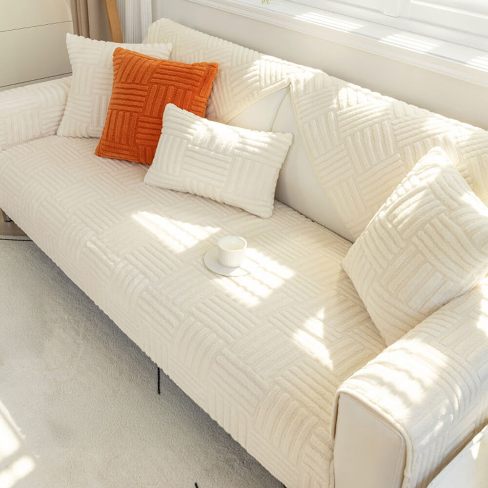 Striped Textured Plush Non-slip Couch Cover