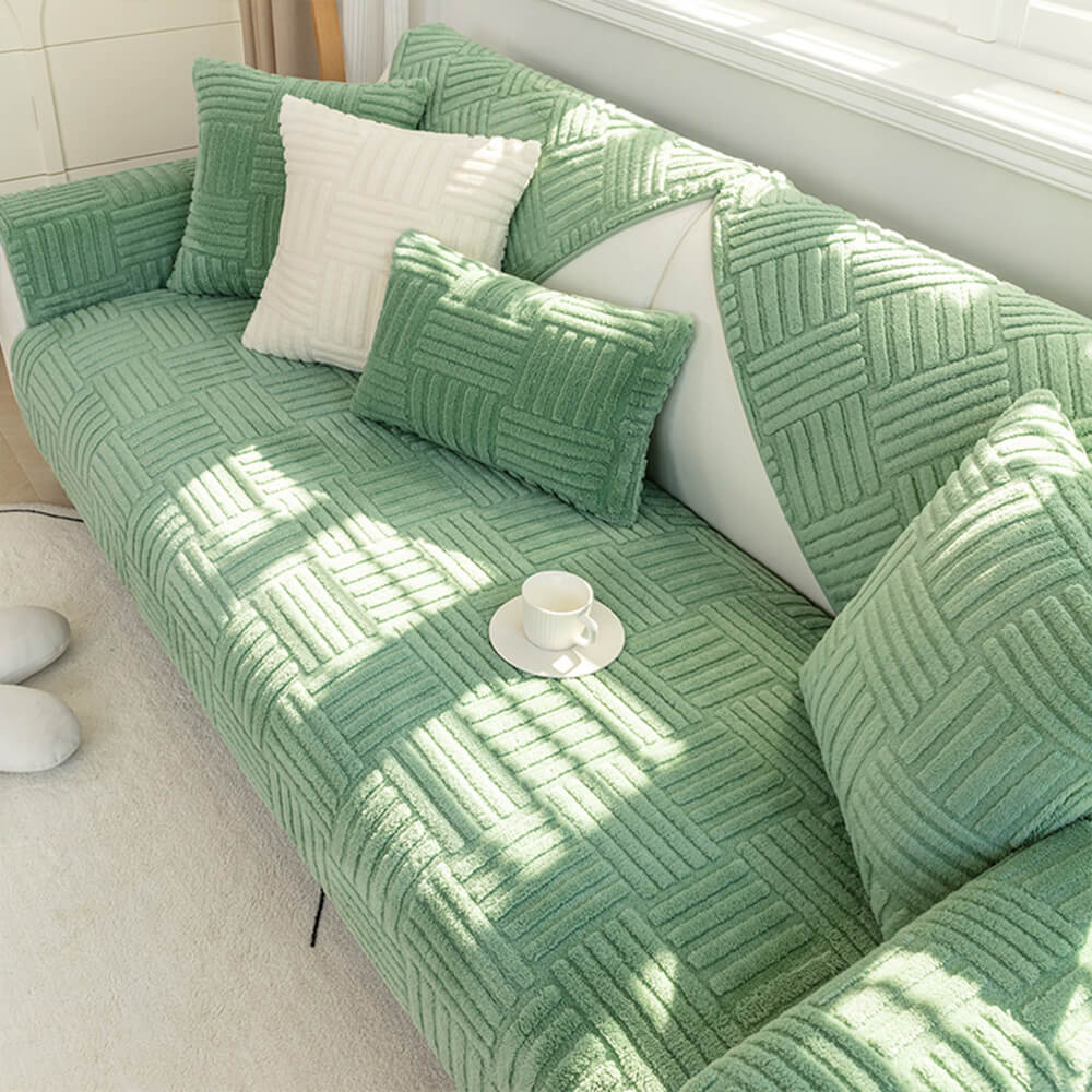 Striped Textured Plush Non-slip Couch Cover