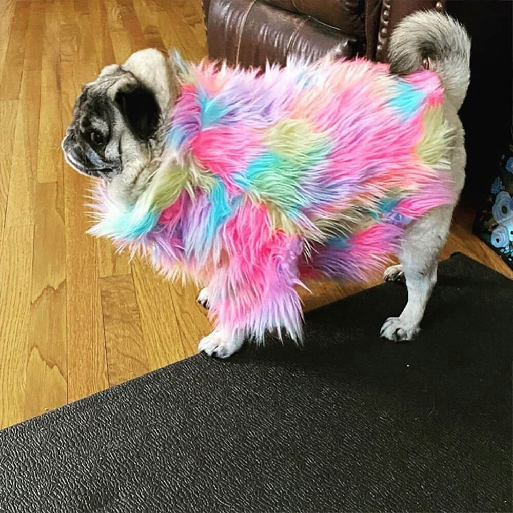 Stylish Colorful Faux Fur Fluffy Rainbow Dog Coat