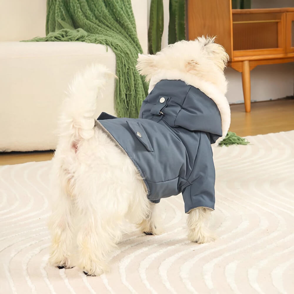 Ultra-Warm Faux Fur Lining Windproof Hooded Dog Coat