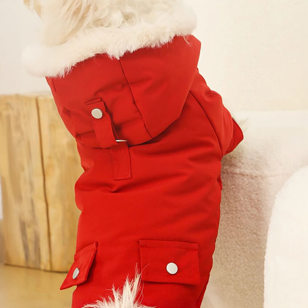 Ultra-Warm Faux Fur Lining Windproof Hooded Dog Coat