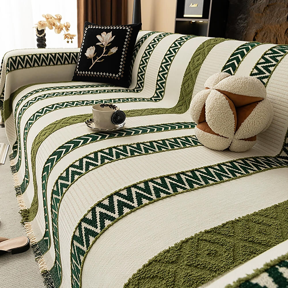 Venus Striped Geometric Chenille Full-Cover Throw Couch Cover