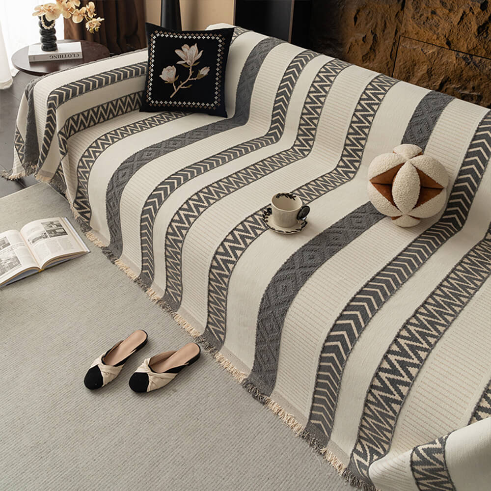 Venus Striped Geometric Chenille Full-Cover Throw Couch Cover