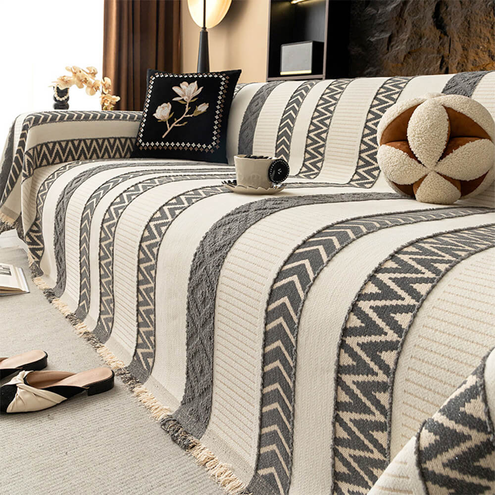 Venus Striped Geometric Chenille Full-Cover Throw Couch Cover