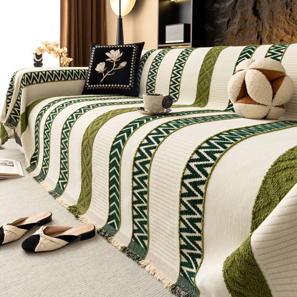 Venus Striped Geometric Chenille Full-Cover Throw Couch Cover