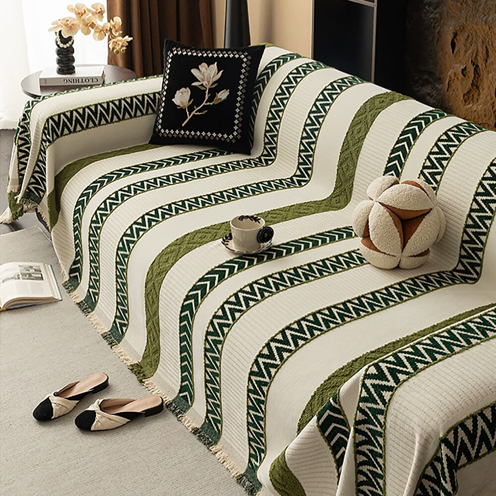 Venus Striped Geometric Chenille Full-Cover Throw Couch Cover
