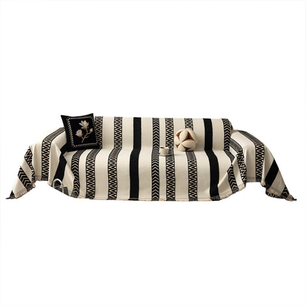 Venus Striped Geometric Chenille Full-Cover Throw Couch Cover
