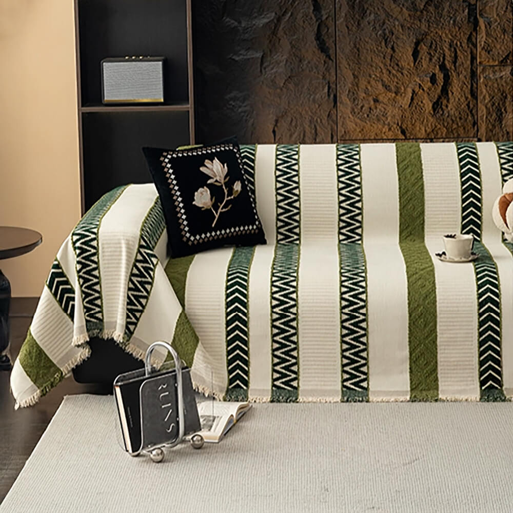Venus Striped Geometric Chenille Full-Cover Throw Couch Cover