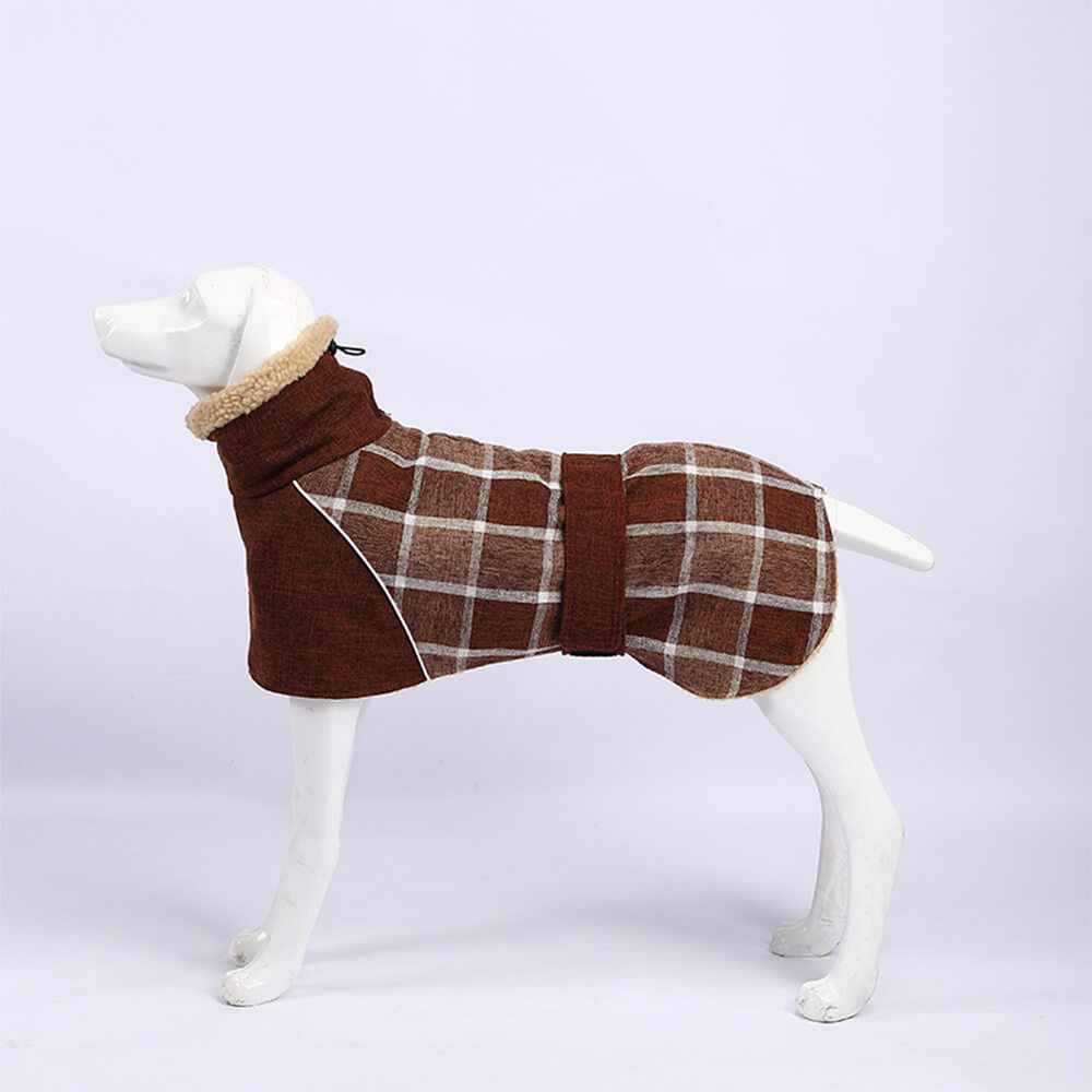 Warme, karierte, verstellbare Rollkragen-Hundejacke aus Fleece