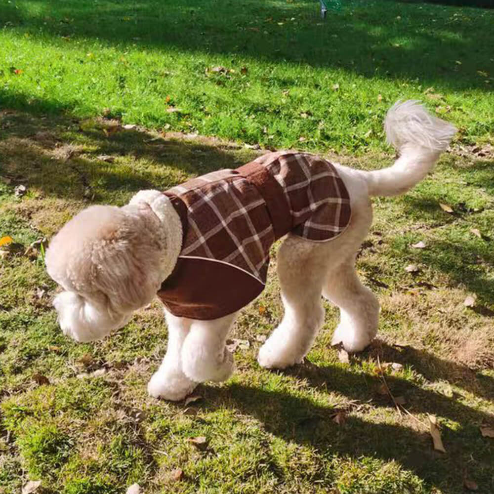 Warme, karierte, verstellbare Rollkragen-Hundejacke aus Fleece