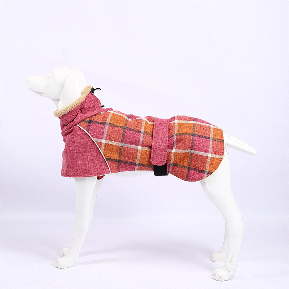 Warm Fleece Plaid Adjustable Turtleneck Dog Jacket