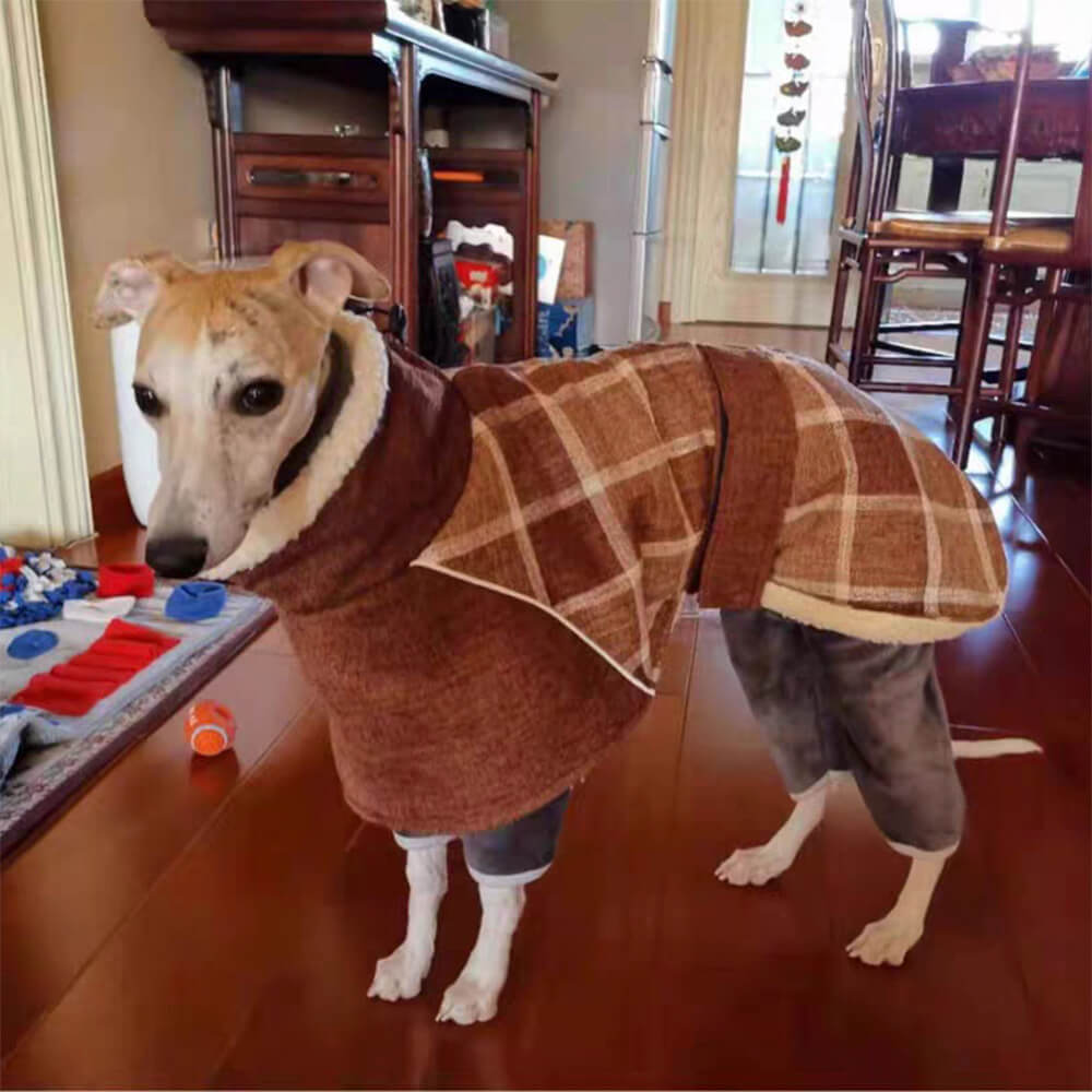 Warme, karierte, verstellbare Rollkragen-Hundejacke aus Fleece