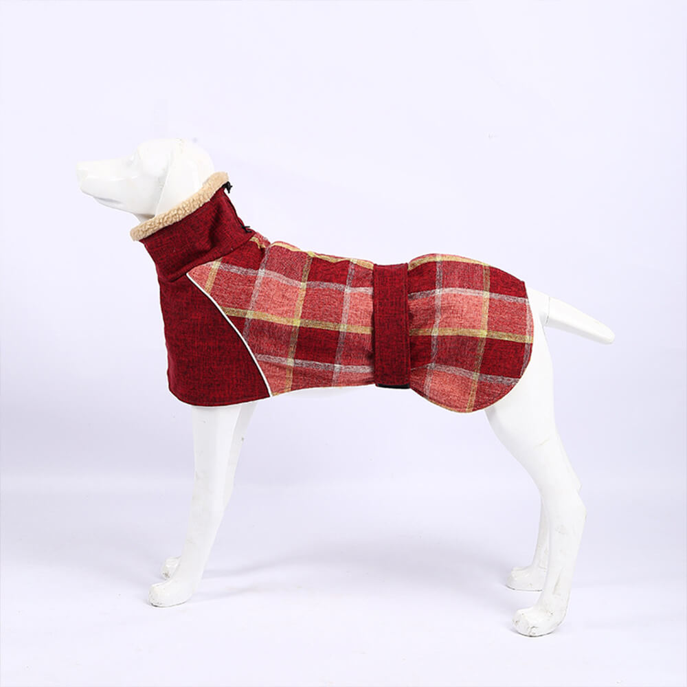 Warme, karierte, verstellbare Rollkragen-Hundejacke aus Fleece