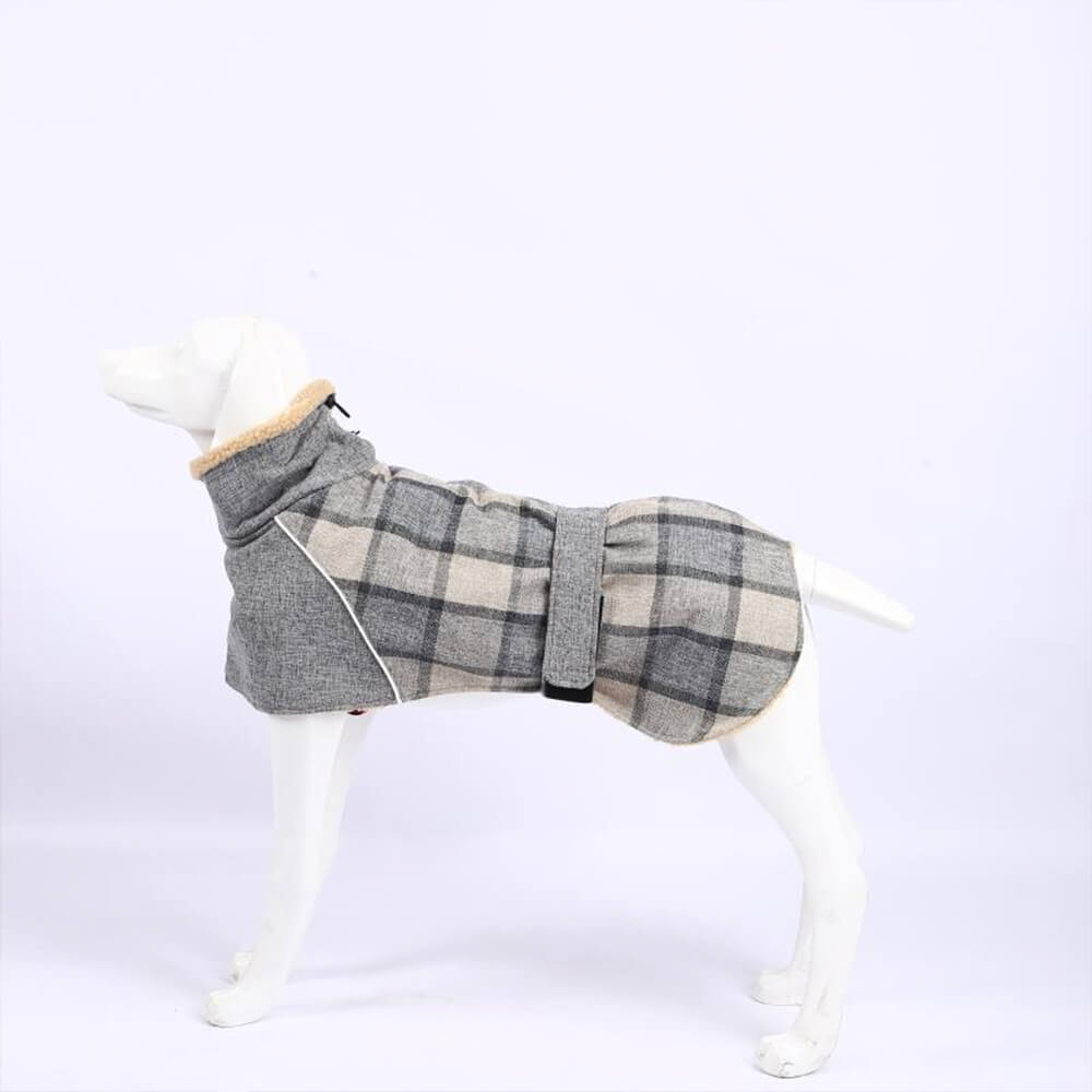 Warme, karierte, verstellbare Rollkragen-Hundejacke aus Fleece