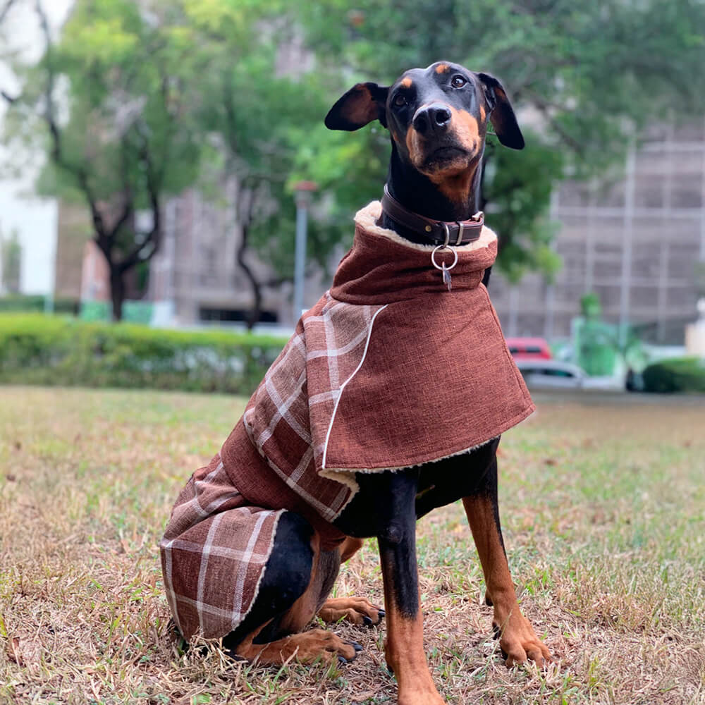 Warme, karierte, verstellbare Rollkragen-Hundejacke aus Fleece