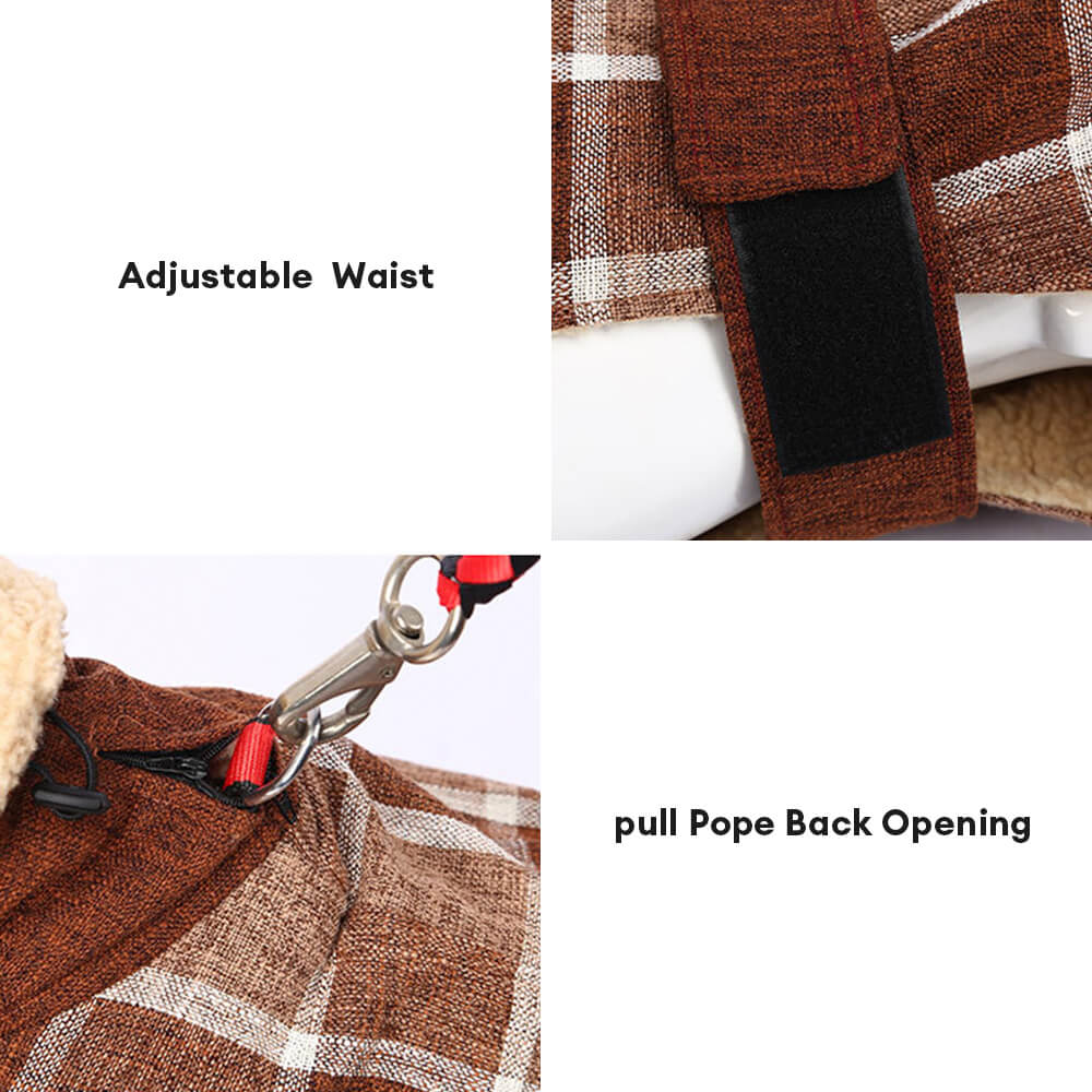 Warme, karierte, verstellbare Rollkragen-Hundejacke aus Fleece