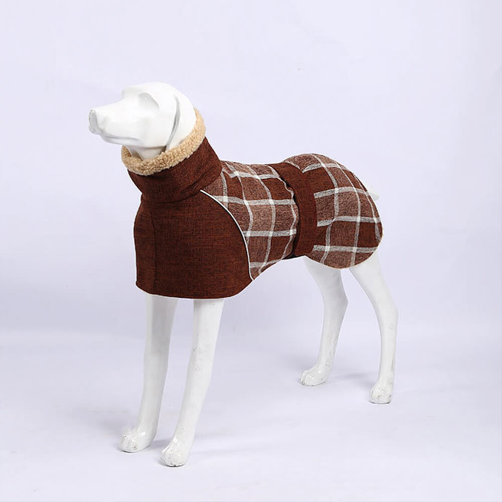 Warme, karierte, verstellbare Rollkragen-Hundejacke aus Fleece