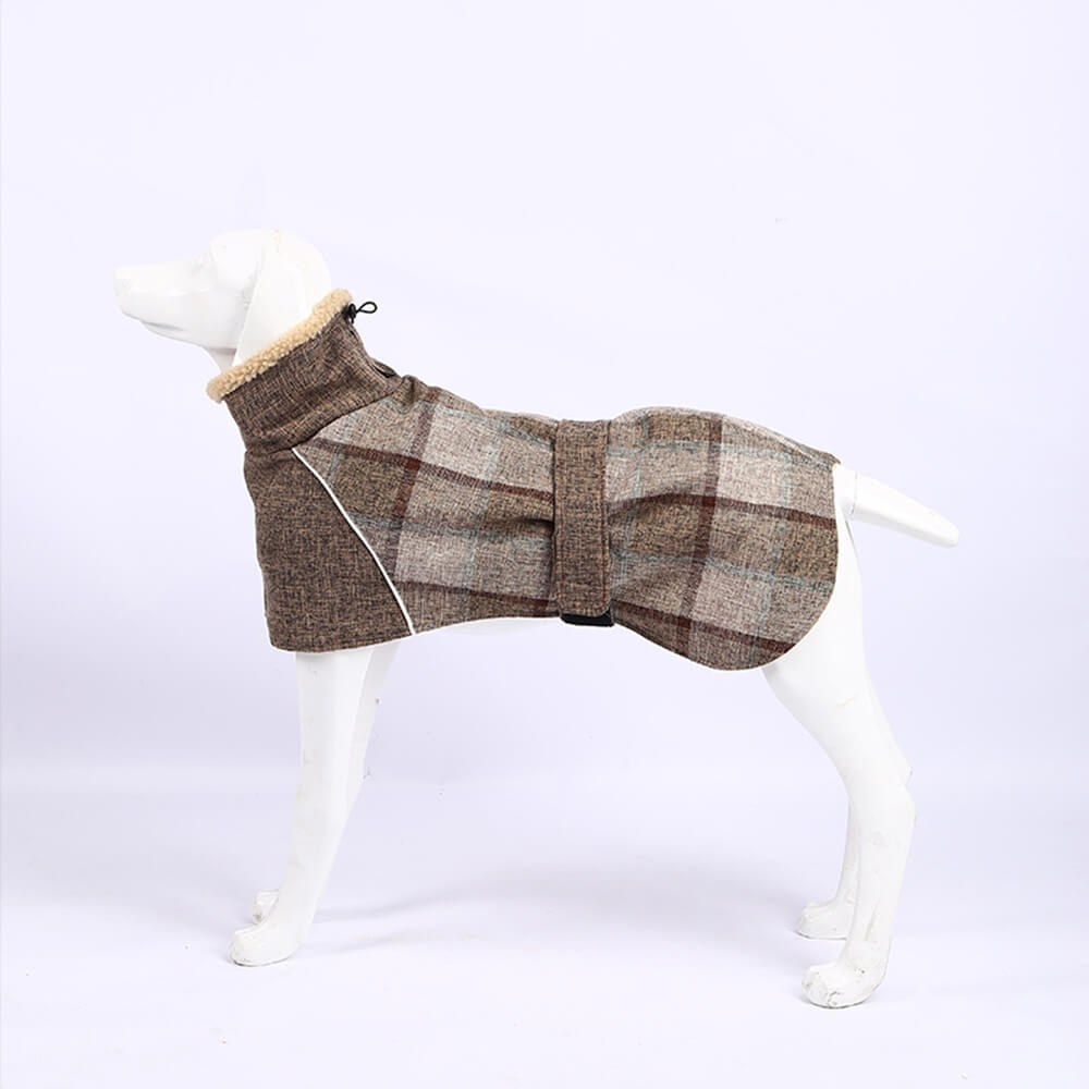 Warm Fleece Plaid Adjustable Turtleneck Dog Jacket