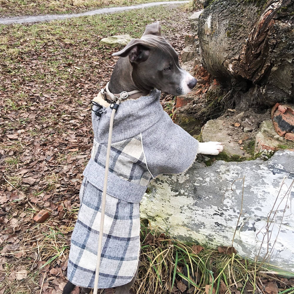 Warme, karierte, verstellbare Rollkragen-Hundejacke aus Fleece