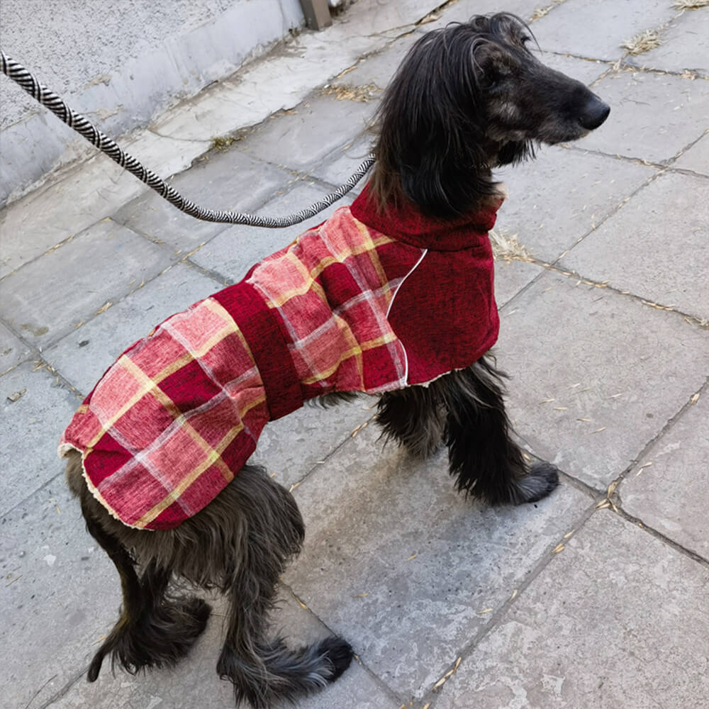 Warme, karierte, verstellbare Rollkragen-Hundejacke aus Fleece