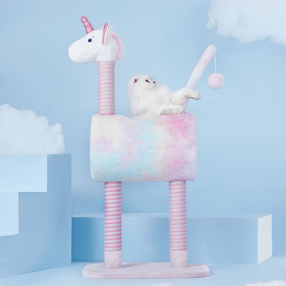 Whimsical Unicorn Multi-Functional Cat House and Scratching Tower Cat Tree