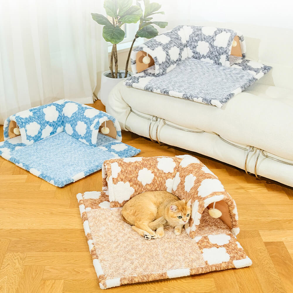 Cloud Pattern Plush Spacious Cat Tunnel Sleep Mat Bed