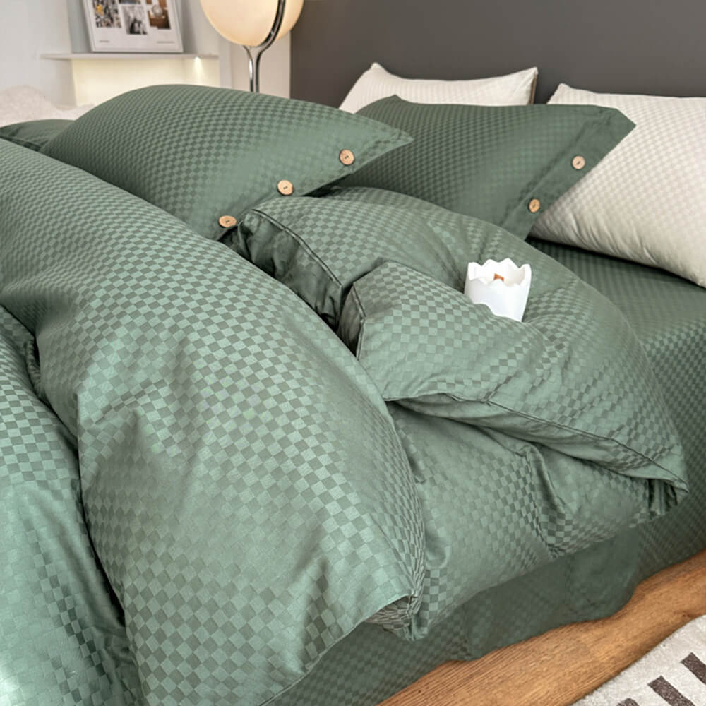 Luxurious Checkerboard Smooth Cotton Sateen Bed Sheet Set