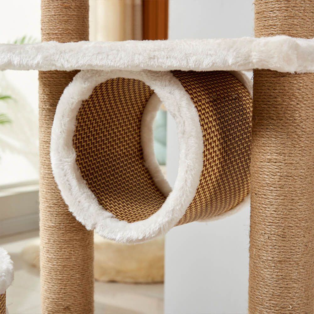 Breathable Rattan-Weave Sisal Multi-Level Cat Tree with Cozy Bed