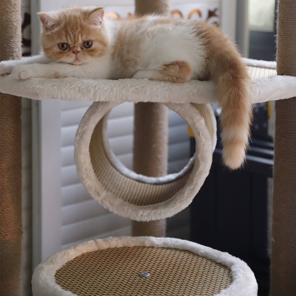 Breathable Rattan-Weave Sisal Multi-Level Cat Tree with Cozy Bed