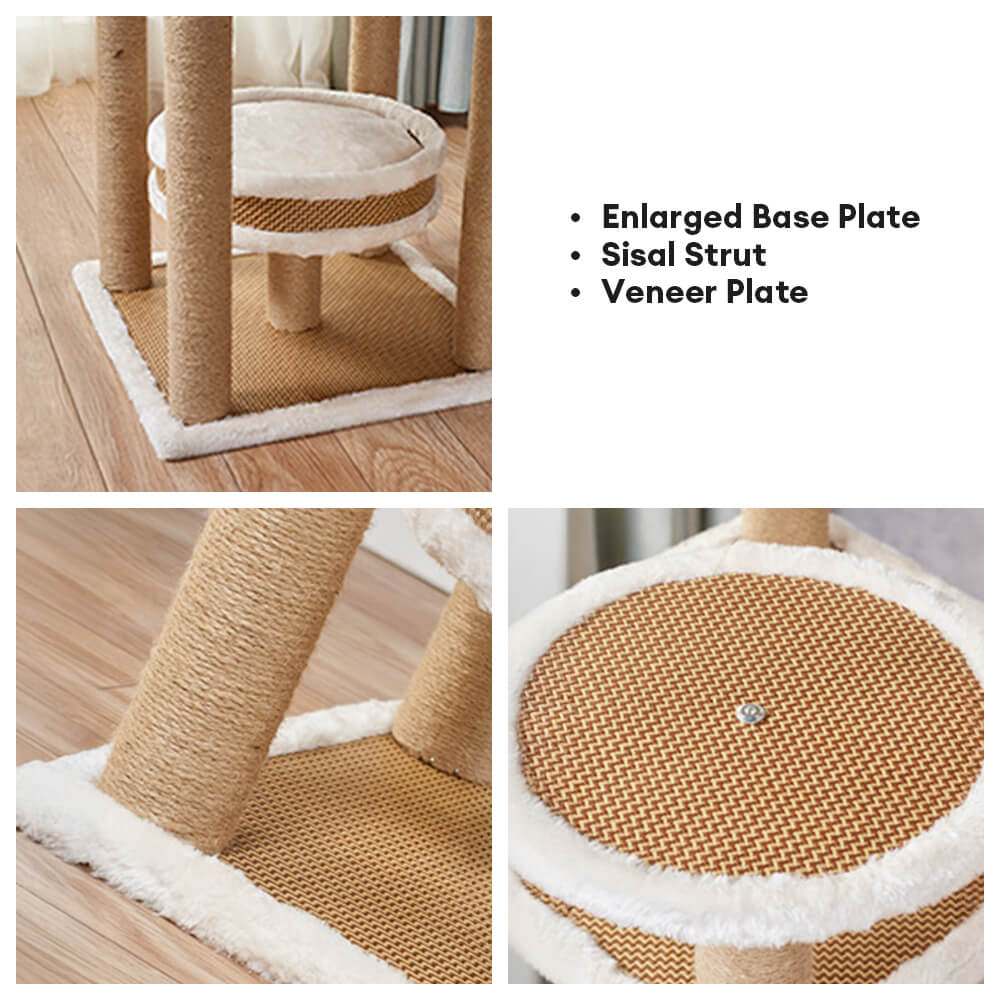 Breathable Rattan-Weave Sisal Multi-Level Cat Tree with Cozy Bed