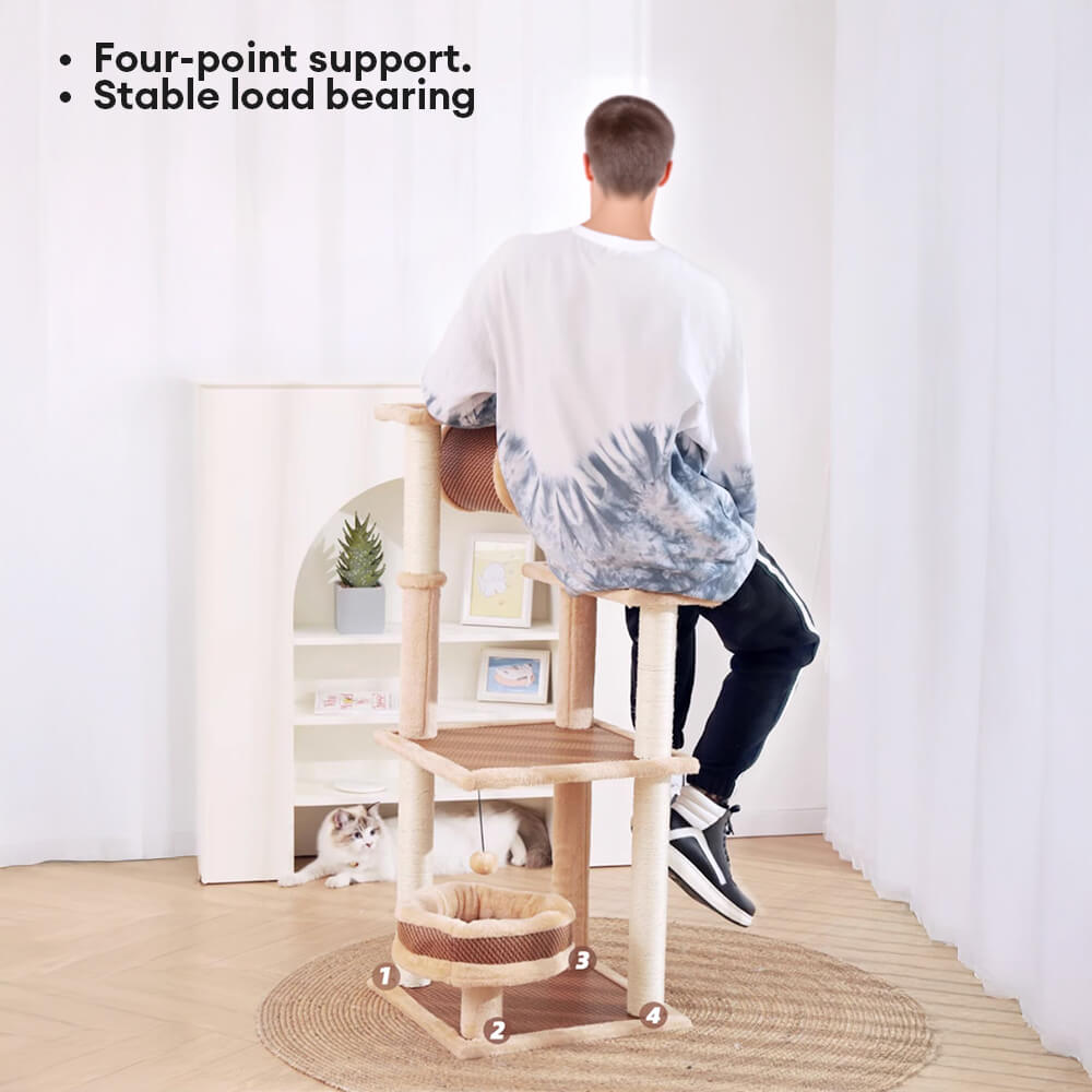 Breathable Rattan-Weave Sisal Multi-Level Cat Tree with Cozy Bed