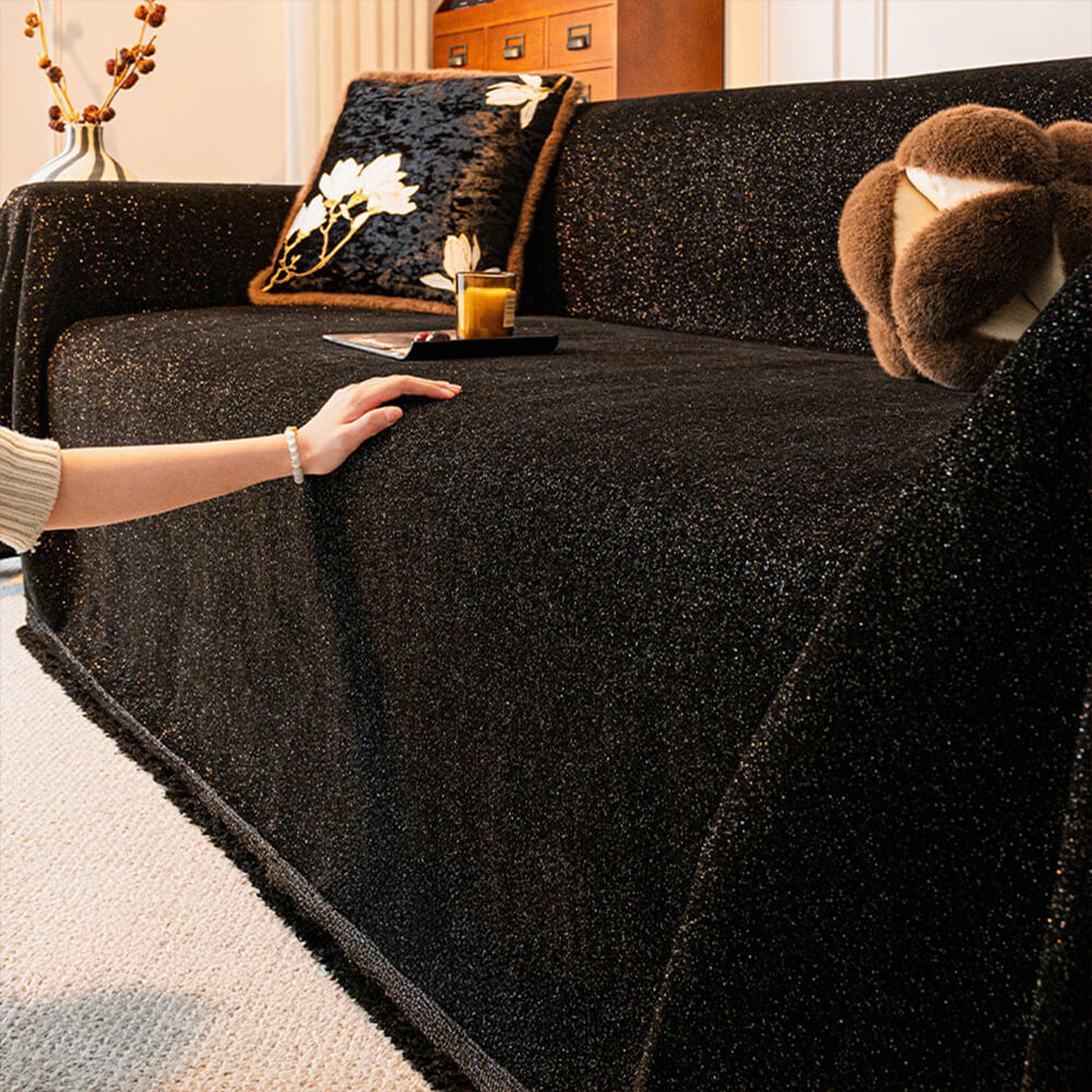 Chenille Starry Glitter Design with Fringe Trim Throw Couch Cover