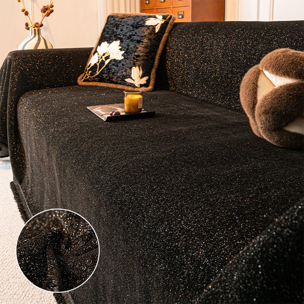 Chenille Starry Glitter Design with Fringe Trim Throw Couch Cover