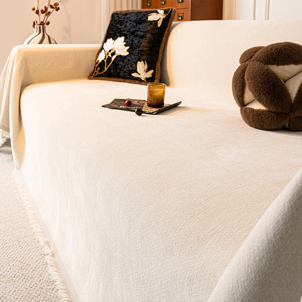 Chenille Starry Glitter Design with Fringe Trim Throw Couch Cover