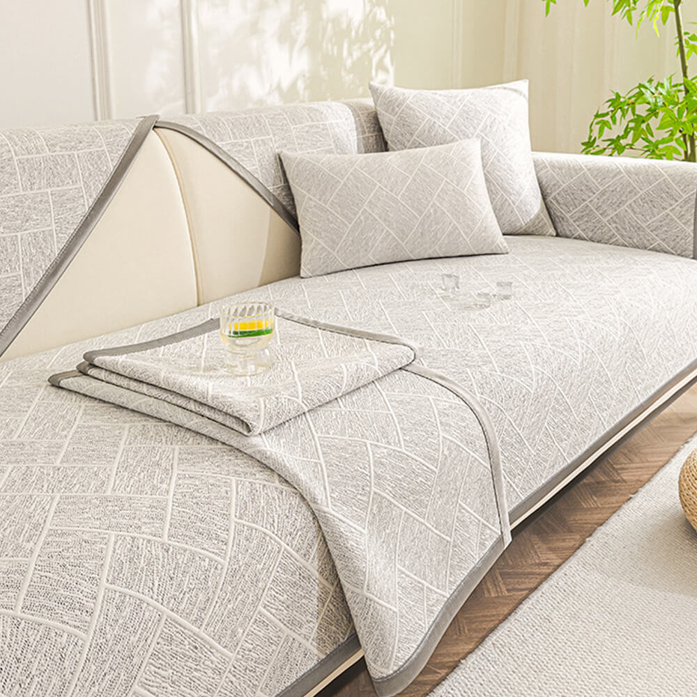 Cooling Iced Bean Geometric Pattern Non-Slip Couch Cover