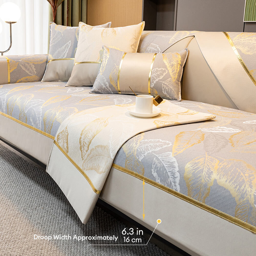 Luxurious Gilded Leaf Texture Non-Slip Couch Cover