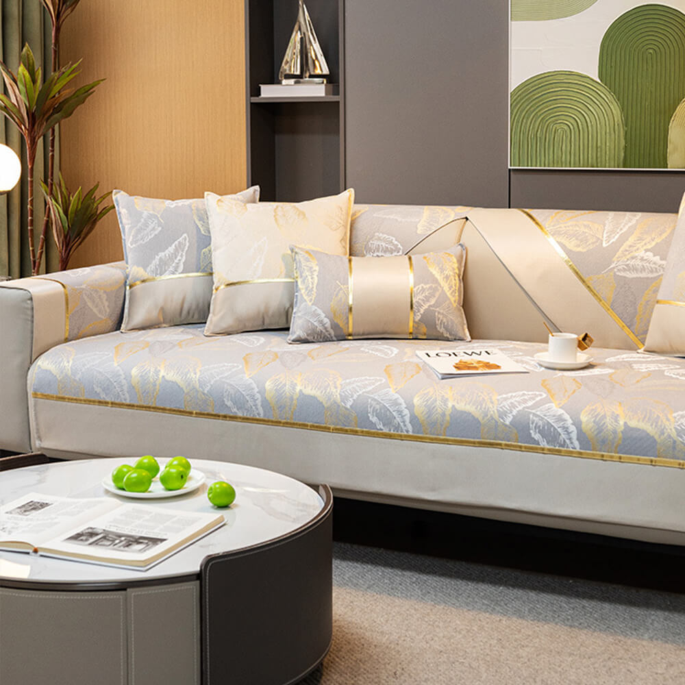 Luxurious Gilded Leaf Texture Non-Slip Couch Cover