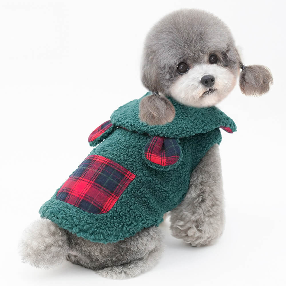 Sherpa-Hundeweste mit Karobesatz – gemütlich, süß und perfekt für den Winter