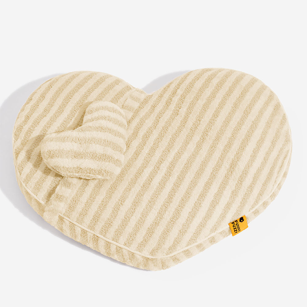 Cama para perros y gatos con forma de corazón de peluche, esponjosa y calmante con almohada