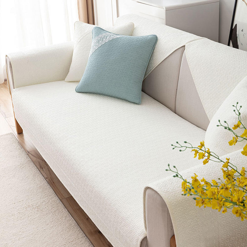 Pure Cotton Lace Trim Embossed Couch Cover