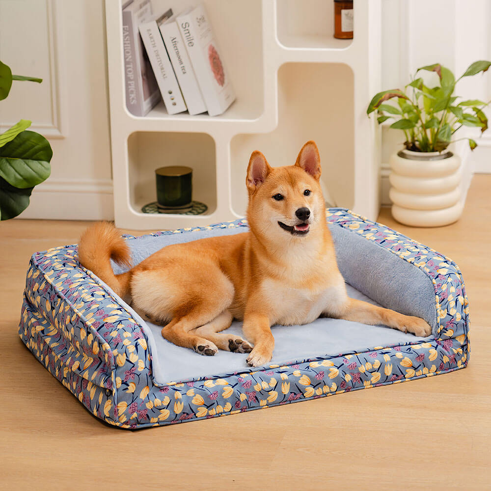 Romantic Garden Velvet Full Support Orthopedic Dog Sofa Bed