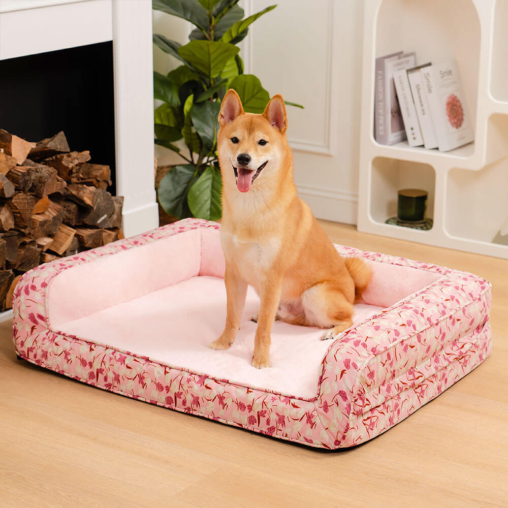 Romantisches Garten-Sofabett aus Samt mit voller Unterstützung für orthopädische Hunde
