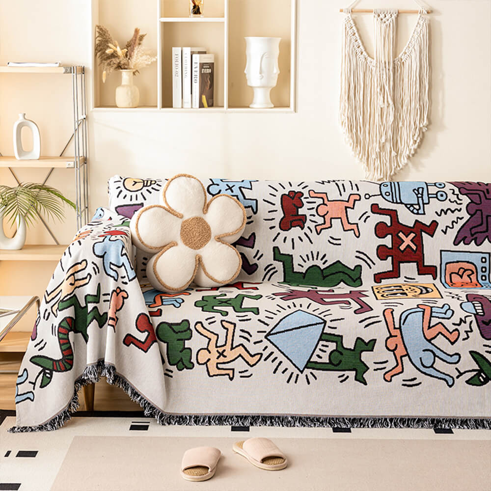 Dog Park Themed Anti-Scratch Tassel Edge Throw Couch Cover