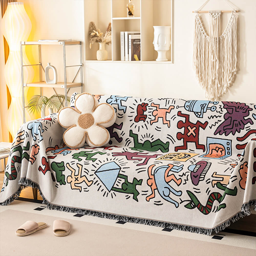 Dog Park Themed Anti-Scratch Tassel Edge Throw Couch Cover
