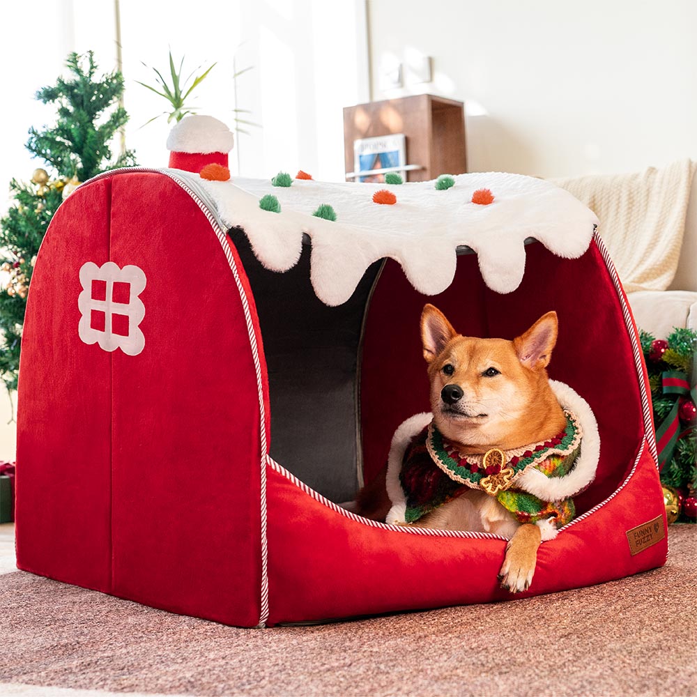 Festliches orthopädisches Hundebett Snow House – Weihnachtswärme